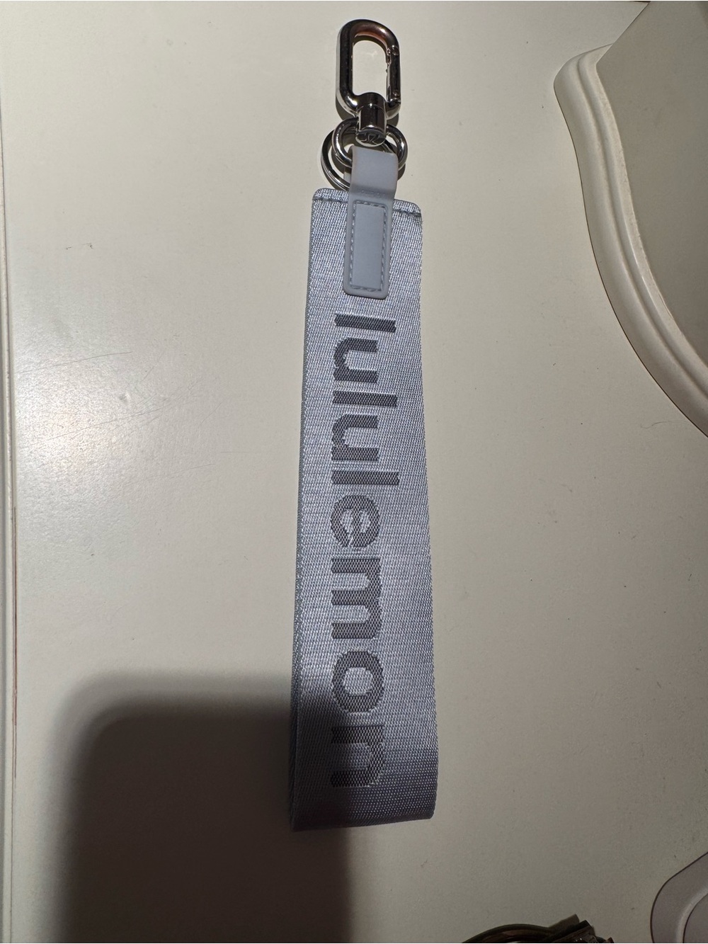 lululemon athletica gray and silver key strap wristlet